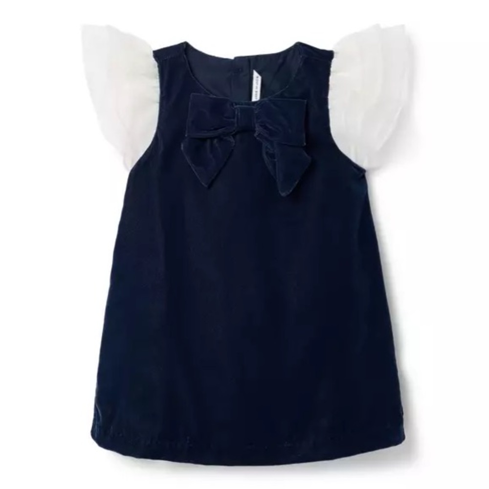 Janie & Jack velvet Bow Dress with White Flutter Sleeves
